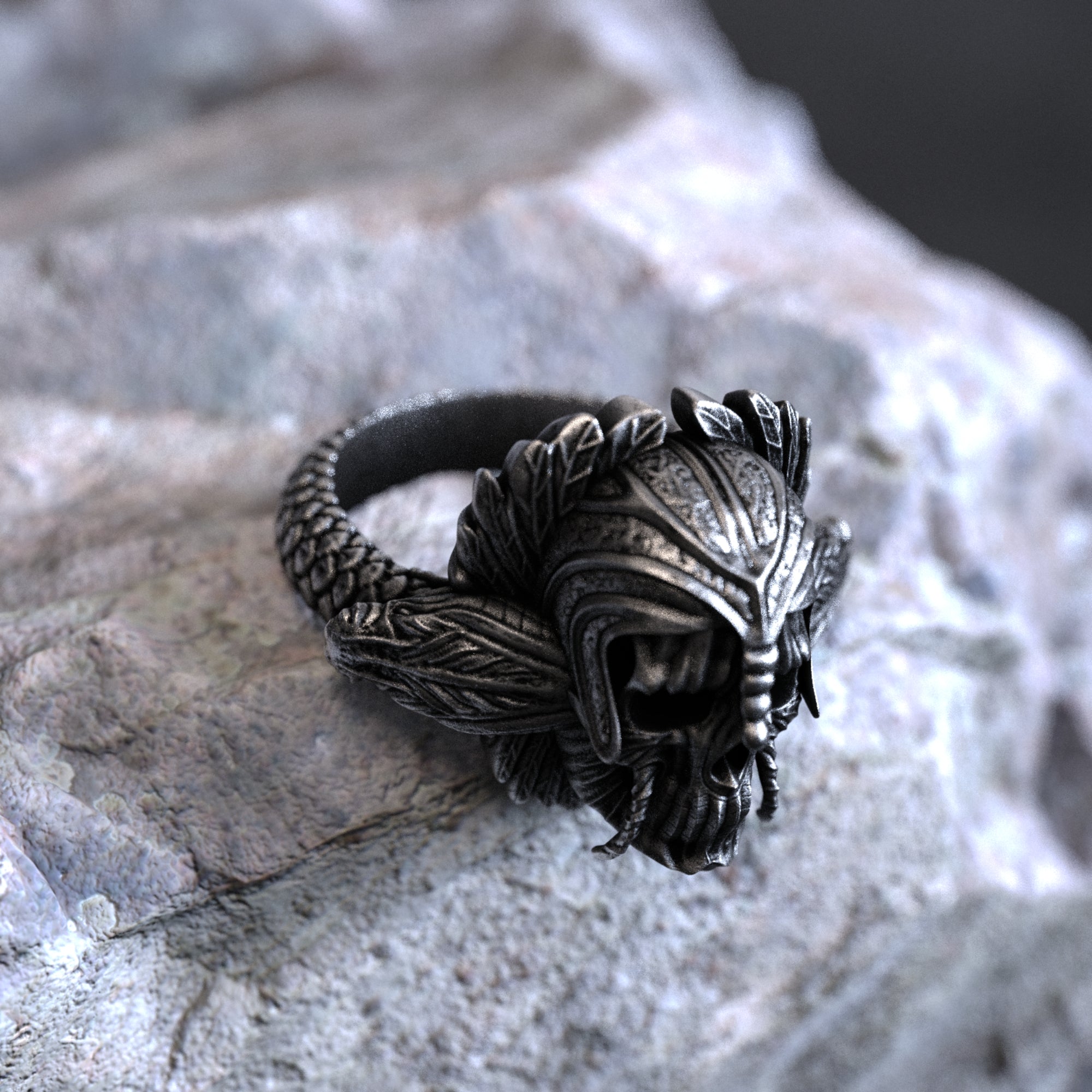 Snake with Skull 925 Sterling Silver Ring