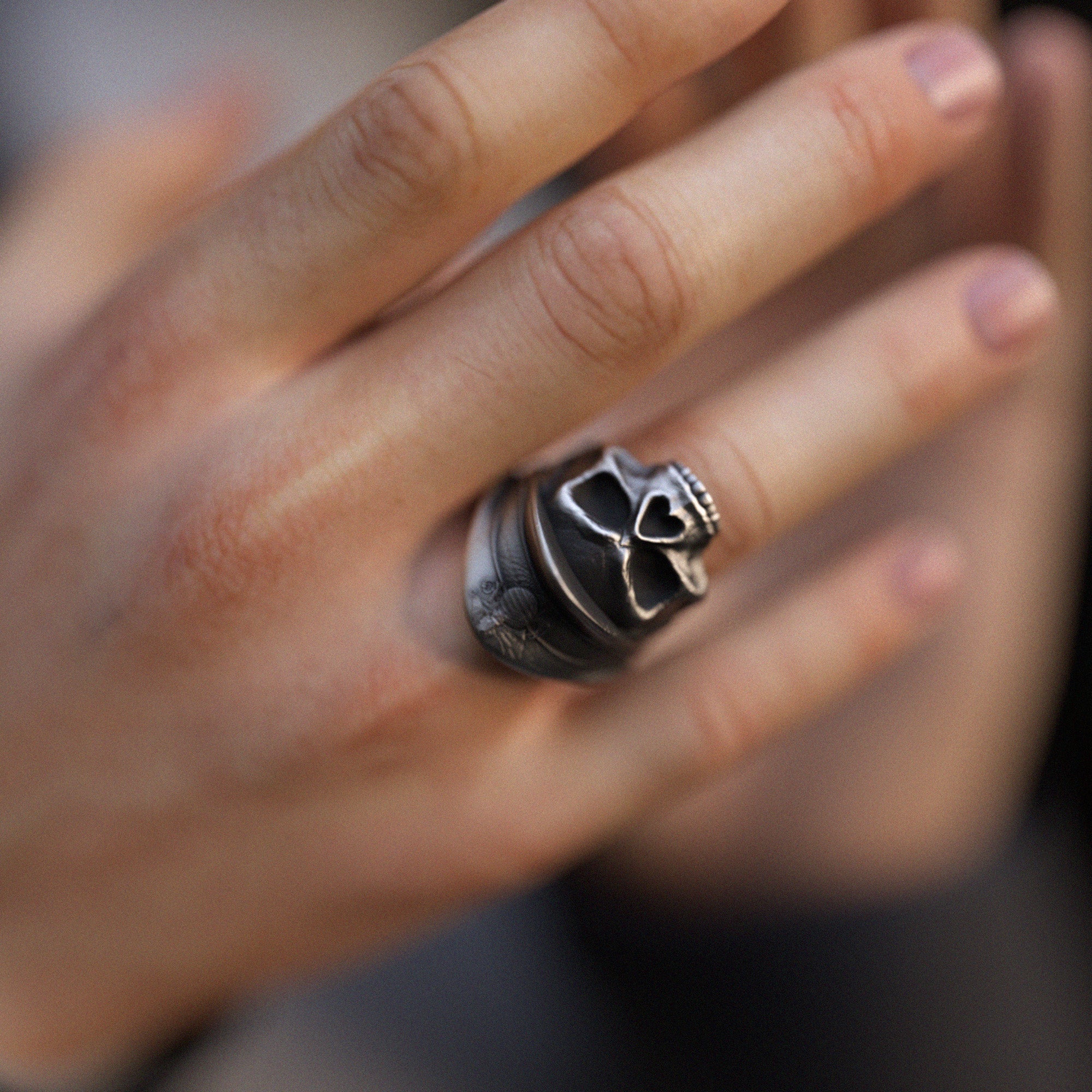 Marine Skull Silver Ring