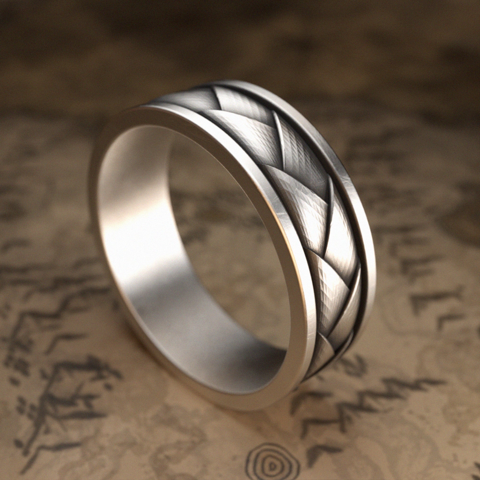 Japanese Pattern Wedding Silver Ring