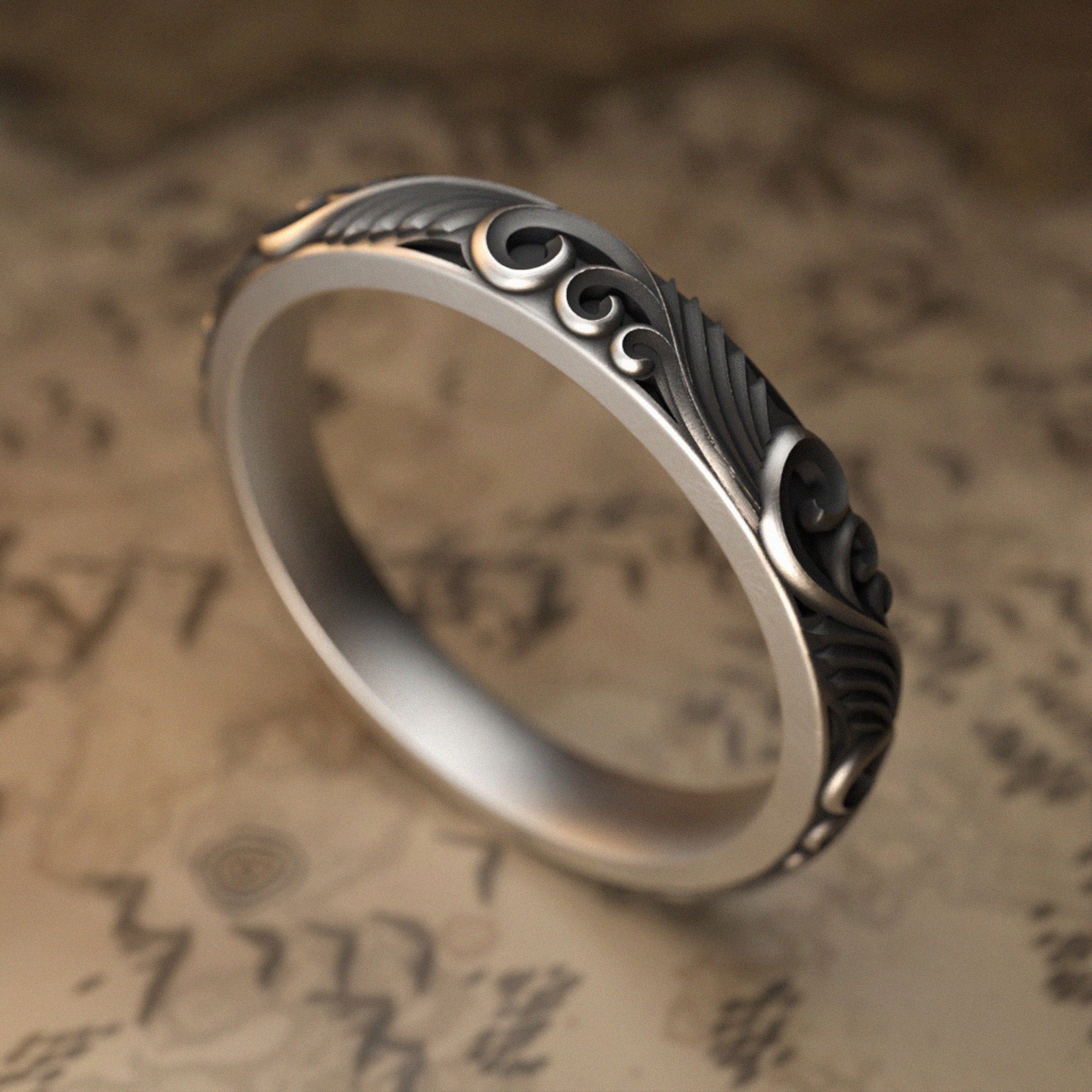 Carved Leaf Silver Ring