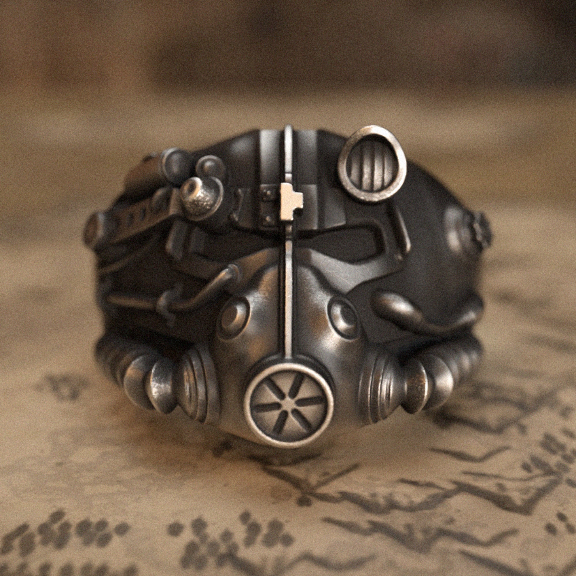 Game Gas Mask Silver Ring